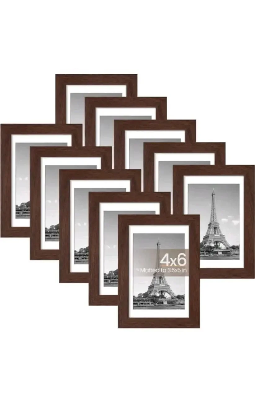 Picture Frame Set of 10, Display Pictures 3.5x5 with Mat or without 4x6 Brown